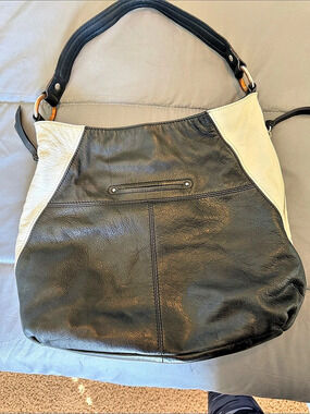 B Makowsky Leather Hobo Bag in Black & White
